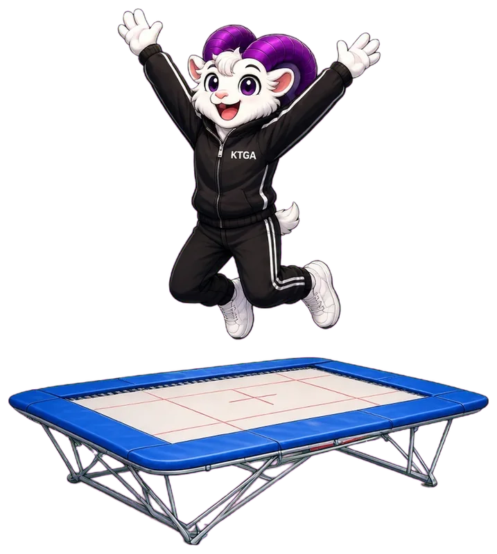 KTGA ram mascot leaping into the air above a trampoline